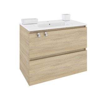 Mueble con lavabo porcelana rectangular 80cm Roble nature B-Box BATH+