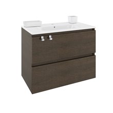 Mueble con lavabo porcelana rectangular 80cm Roble chocolate B-Box BATH+