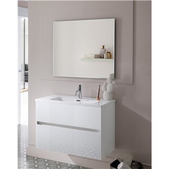 Pack mueble de ba&ntilde;o blanco y lavabo Glass Line Sanchis