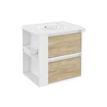 Mueble con lavabo resina 60cm Blanco-Roble nature/Blanco 2 cajones B-Smart BATH+
