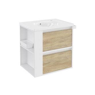 Mueble con lavabo resina 60cm Blanco-Roble nature/Blanco 2 cajones B-Smart BATH+