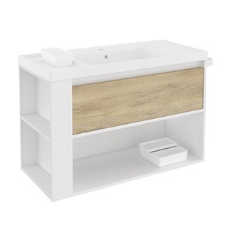 Mueble con lavabo resina 100cm Blanco-Roble nature/Blanco B-Smart BATH+