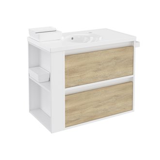 Mueble con lavabo porcelana 80cm Blanco-Roble nature/Blanco 2 cajones B-Smart BATH+