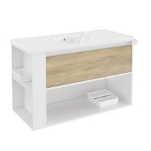 Mueble con lavabo porcelana 100cm Blanco-Roble nature/Blanco B-Smart BATH+