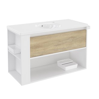 Mueble con lavabo porcelana 100cm Blanco-Roble nature/Blanco B-Smart BATH+