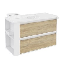 Mueble con lavabo porcelana 100cm Blanco-Roble nature/Blanco 2 cajones B-Smart BATH+
