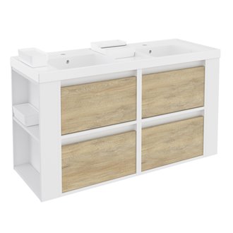 Mueble con lavabos resina 120cm Blanco-Roble nature/Blanco 4 cajones B-Smart BATH+