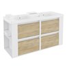 Mueble con lavabos resina 120cm Blanco-Roble nature/Blanco 4 cajones B-Smart BATH+