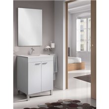 Mueble con lavabo y espejo blanco brillo...