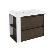 Mueble con lavabo resina 80cm Roble chocolate/Blanco 2 cajones B-Smart BATH+