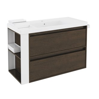 Mueble con lavabo resina 100cm Roble chocolate/Blanco 2 cajones B-Smart BATH+