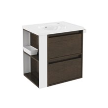 Mueble con lavabo porcelana 60cm Roble chocolate/Blanco 2 cajones B-Smart BATH+