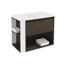 Mueble con lavabo porcelana 80cm Roble chocolate/Blanco B-Smart BATH+