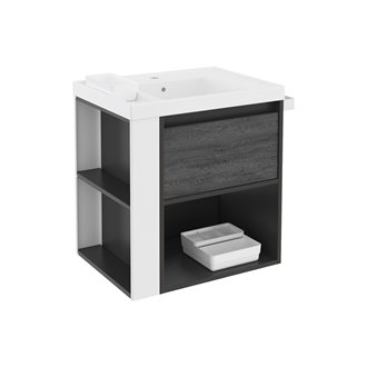 Mueble con lavabo resina 60cm Antracita-Frontal pizarra nature/Blanco B-Smart BATH+