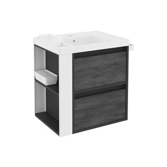 Mueble con lavabo resina 60cm Antracita-Frontal pizarra nature/Blanco 2 cajones B-Smart BATH+