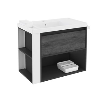 Mueble con lavabo resina 80cm Antracita-Frontal pizarra nature/Blanco B-Smart BATH+