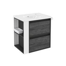 Mueble con lavabo porcelana 60cm Antracita-Frontal pizarra nature/Blanco 2 cajones B-Smart BATH+