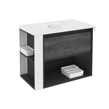 Mueble con lavabo porcelana 80cm Antracita-Frontal pizarra nature/Blanco B-Smart BATH+