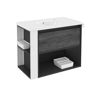 Mueble con lavabo porcelana 80cm Antracita-Frontal pizarra nature/Blanco B-Smart BATH+