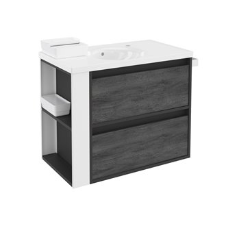 Mueble con lavabo porcelana 80cm Antracita-Frontal pizarra nature/Blanco 2 cajones B-Smart BATH+