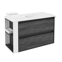 Mueble con lavabo porcelana 100cm Antracita-Frontal pizarra nature/Blanco 2 cajones B-Smart BATH+