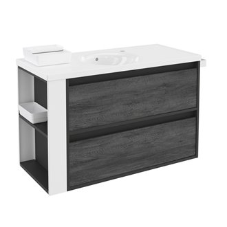 Mueble con lavabo porcelana 100cm Antracita-Frontal pizarra nature/Blanco 2 cajones B-Smart BATH+