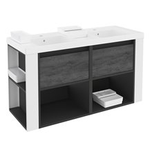 Mueble con lavabos resina 120cm Antracita-Frontal pizarra nature/Blanco B-Smart BATH+