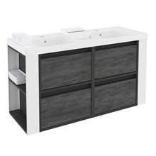 Mueble con lavabos resina 120cm Antracita-Frontal pizarra nature/Blanco 4 cajones B-Smart BATH+