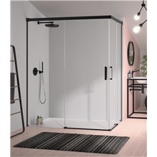 Mampara angular 2 puertas correderas negra transparente Kassandra