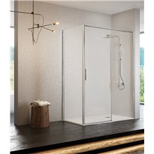 Mampara angular 1 puerta corredera plata alto brillo transparente Masela Kassandra