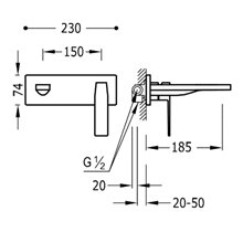 Grifería mural 18,5 cm ORO MATE SLIM-TRES