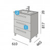 Mueble 61cm Gris Brillo 3 cajones FUSSION CHROME SALGAR