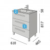 Mueble 61cm Gris Brillo 3 cajones FUSSION CHROME SALGAR