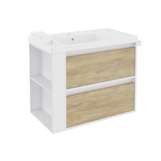 Mueble con lavabo resina 80cm Blanco-Roble nature/Blanco 2 cajones B-Smart BATH+