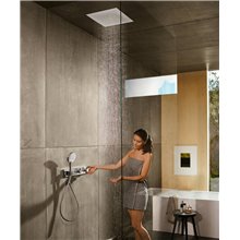 Grifo termostático con soporte cromo y blanco RainSelect Hansgrohe