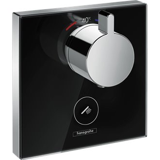Grifo termost&aacute;tico gran caudal negro ShowerSelect Glass Hansgrohe