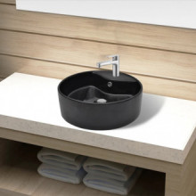 Lavabo de cerámica con agujero para grifo/desagüe negro redondo Vida XL