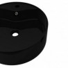 Lavabo de cer&aacute;mica con agujero para grifo/desag&uuml;e negro redondo Vida XL