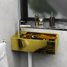Lavabo con rebosadero 49x25x15cm cerámica dorado Vida XL
