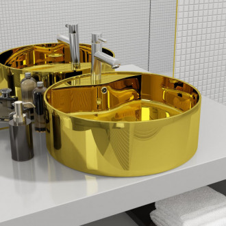 Lavabo con rebosadero 46,5x15,5cm cer&aacute;mica dorado Vida XL
