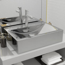 Lavabo con rebosadero 60x46x16cm cerámica plateado Vida XL