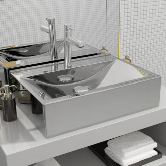 Lavabo con rebosadero 60x46x16cm cer&aacute;mica plateado Vida XL