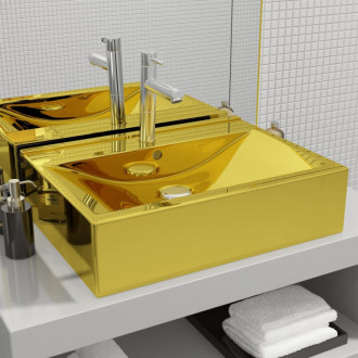 Lavabo con rebosadero 60x46x16cm cer&aacute;mica dorado Vida XL