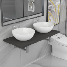 Conjunto de muebles de baño de tres piezas cerámica gris Vida XL