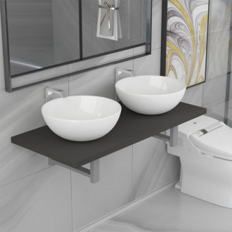 Conjunto de muebles de ba&ntilde;o de tres piezas cer&aacute;mica gris Vida XL