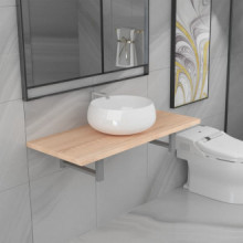 Conjunto de muebles de baño 2 piezas cerámica roble Vida XL
