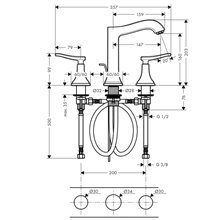 Grifo de repisa 160 manecilla plana cromo Metropol Classic Hansgrohe