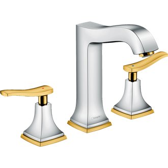 Grifo de repisa 160 manecilla plana cromo y oro Metropol Classic Hansgrohe