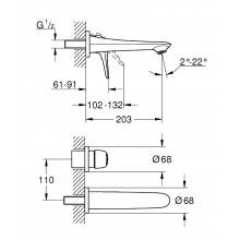 Grifo de lavabo mural M de palanca sólida Grohe Eurostyle