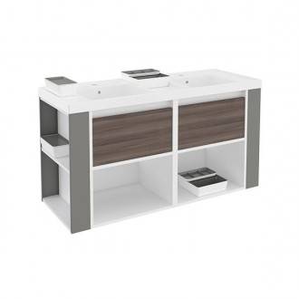 Mueble con lavabos resina 120cm Blanco-Fresno/Gris B-Smart BATH+